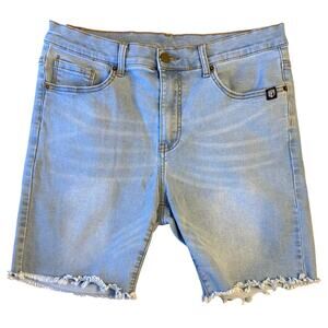 Born Primitive Shorts Flex Stretchy Jort 8” Raw Hem Denim Light Wash Men’s XL